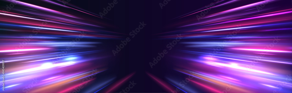 Poster Magic sparkling trails of comet. Luminous lines on transparent background. Abstract neon color glowing lines background	