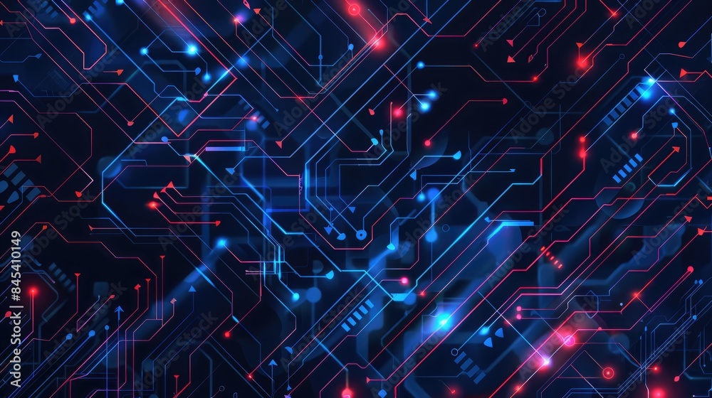 Poster digital technology banner with circuit board design image in bitmap format