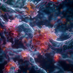 Obraz premium An animation showing O2 molecules traveling through a human bloodstream, visualizing the respiration process, emphasizing the importance of the molecule in sustaining life.