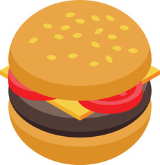 Tasty looking cheeseburger with all the fixings is shown in this colorful illustration