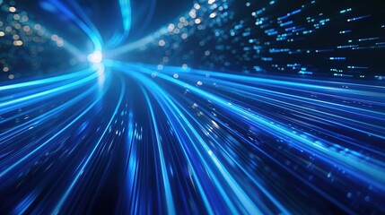 Blue light ray stripe line speed motion background for futuristic digital technology concept