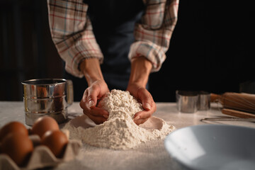 Capturing the Beauty of Baking Preparation with Flour on a Table, a Culinary Art in Motion