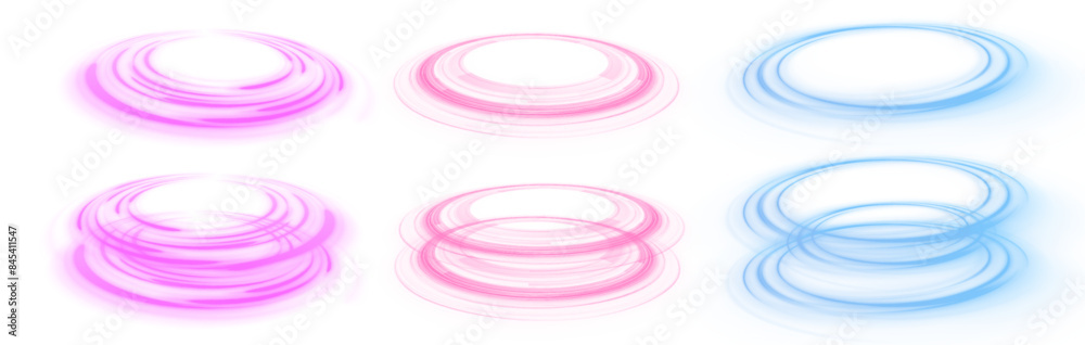 Poster Abstract bright neon loop with transparency. Glowing spiral cover. Luminous green neon waves PNG. Neon light circle of speed in the form of a round whirlpool.	
