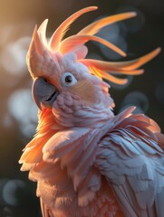 Pastel Pink Cockatoo Portrait. Close-up of a cockatoo with vibrant feathers, Parrot bird in the wild, AI generated
