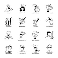 Pack of Business and Self Development Hand Drawn Icons 

