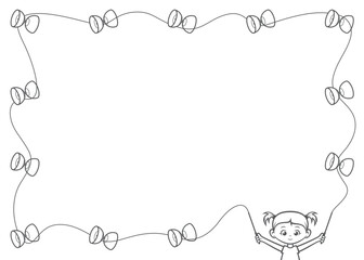 Vector playful little girl juggles a string of diabolo yoyos against a white background. Diploma frame. Isolated on white background