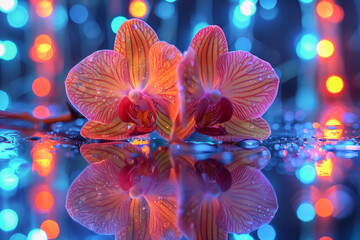 Vibrant Orchid in Full Bloom with Colorful Bokeh Background