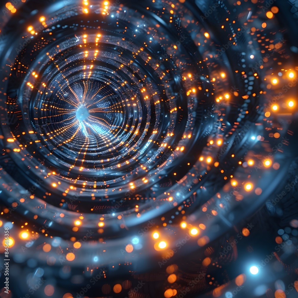 Poster quantum computer processing center with glowing nodes and streams of light futuristic science fictio