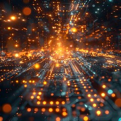 Obraz premium Quantum Computer Processing Center with Glowing Nodes and Streams of Light Sci Fi Futuristic Concept