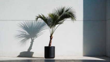 Creative layout of colorful palm leaves on a white background in the rays of the sun, with shadows. Minimal summer exotic concept with copy space