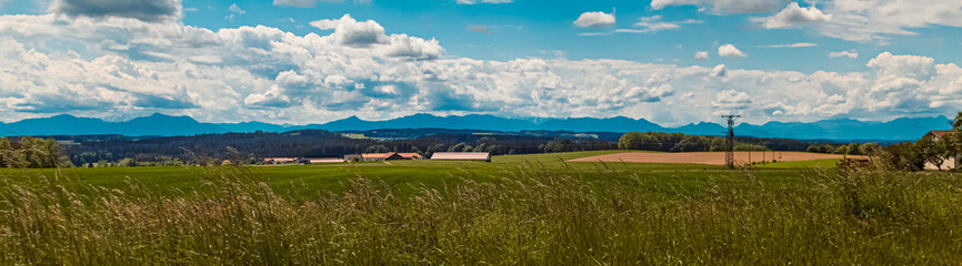 Alpine summer view near Rinkertsham, Schnaitsee, Traunstein, Bavaria, Germany