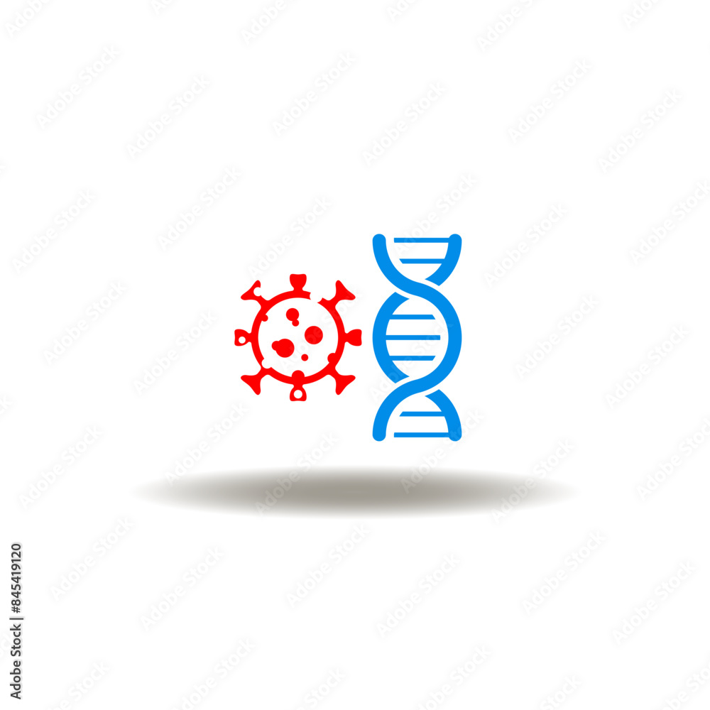 Wall mural Vector illustration of dna helix and virus cell. Icon of anatomy. Symbol of biology. Sign of viruses or bacterium diseases.