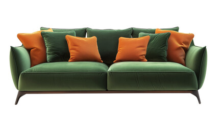 Contemporary Green Sofa with Orange Accent Pillows