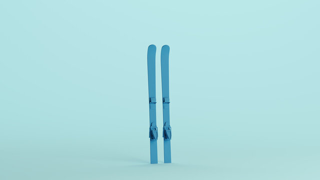 Blue skis skiing winter holiday seasonal extreme sports pale background 3d illustration render digital rendering