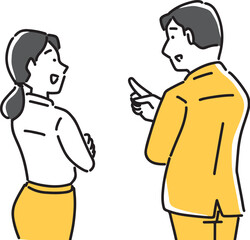 後ろ姿で話をする男女社員