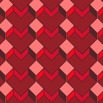 Seamless 3D Geometric Heart Pattern Background