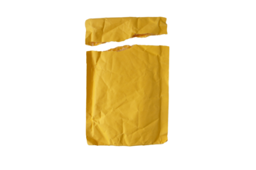 Yellow paper opened postal bubble envelope isolated transparent png