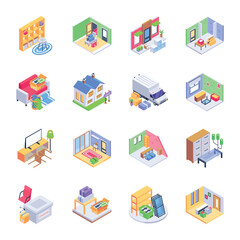 Set of Home Relocation Isometric Icons

