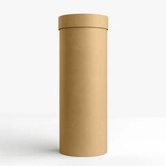 Kraft paper tube packaging with cap mock up on white background, cardboard tube
