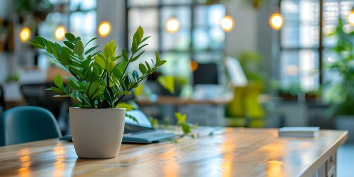 Modern ecofriendly office space promoting employee wel. Concept Eco-Friendly Workspace, Employee Wellbeing, Modern Office Design