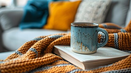 Cozy Weekend Mornings with a Book Blanket and Mug of Coffee