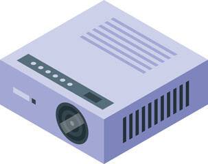 Obraz premium Modern digital projector displaying a presentation, using isometric perspective to show the device from multiple angles