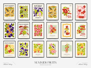 Abstract fruits posters template. Modern trendy Matisse minimal style. Exotic Healthy Food. Hand drawn design for wallpaper, wall decor, print, postcard, cover, template, banner.