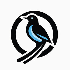 Blue bird on a branch, Magpie bird logo vector icon illustration