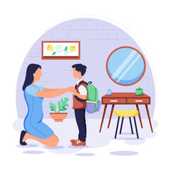 Getting ready for school, flat style illustration 

