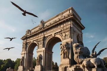Obraz premium Arco della Pace in Piazza Sempione (Arch of Peace in Simplon Square) timelapse at sunset. Shadow moving on it. It is a neoclassical triumph arch, 25 m high and