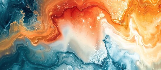 Beautiful abstraction of liquid paints in slow blending flow mixing together gently. 
