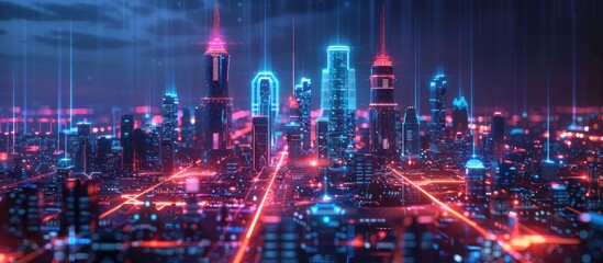 Fototapeta premium Artificial intelligence looking at smart city, connected with planet through global network