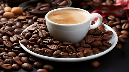 Fototapeta premium dark, freshly roasted coffee in close-up against a plain background