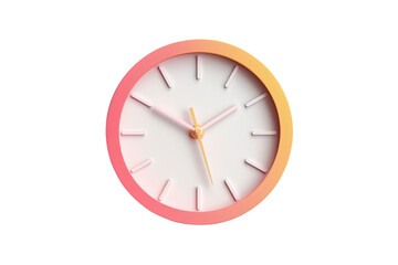 Minimalist wall clock with gradient pink and orange frame, isolated on transparent background. Simple and modern design for home or office decor.