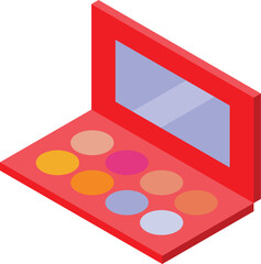 Red palette containing colorful eyeshadows for applying makeup and creating a unique style