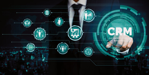 CRM Customer Relationship Management for business sales marketing system concept presented in...