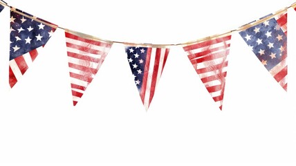 Obraz premium Triangular USA flag bunting hanging on string, festive decoration