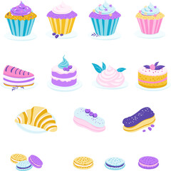 Whimsical Pastel Desserts - Colorful Vector Illustration, Colorful Cupcakes and Pastries, Pastel Sweets and Treats.