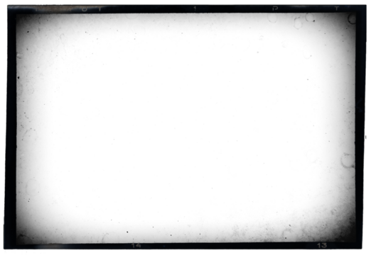 Vintage photo film frame of an old camera with vignetting, dusts and splatters on transparent background, numbers and bezel on film.	
