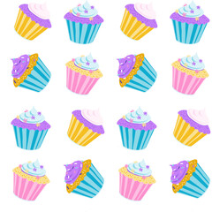 Whimsical Pastel Desserts cupcakes - Colorful Vector Illustration for Fabrics, Wallpapers, and Stationery
