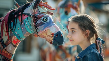 Girl jockey with her hobbyhorse.