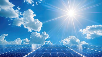 solar energy with a photo showcasing solar panels installed on the roof of a modern house against a picturesque blue sky adorned with fluffy clouds.