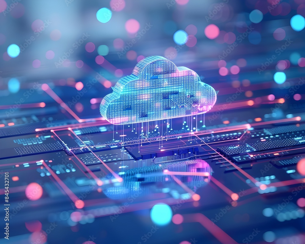 Poster futuristic 3d visualization of cloud computing and machine learning algorithms