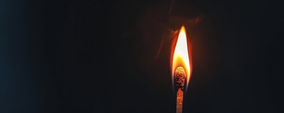 A single match flame burns in the darkness.