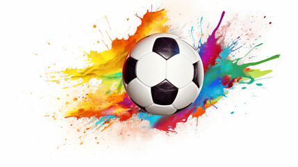 soccer ball splashing with color paint isolated on white background with copy space, uefa euro 2024