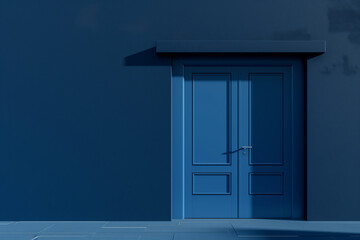 Blue door in a blue wall 3d rendering