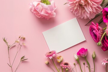 Cardstock on Pink Background with Flowers, for Thanks, Best Wishes, Welcome, and Holiday Cards