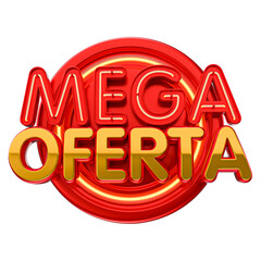 Mega offer 3d render label isolated in transparent background