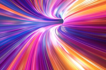 Vibrant Abstract Background with Swirling Light Trails Creating an Infinite Tunnel Effect, Depicting Dynamic Speed and Data Transfer in Cyberspace with Bright Vivid Colors.
