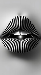 Black And White Striped Lips With A Slight Smile